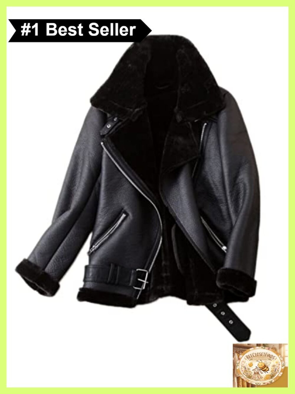 Faux Shearling Moto Jacket Thick Lined Parka Winter Coat Faux Leather